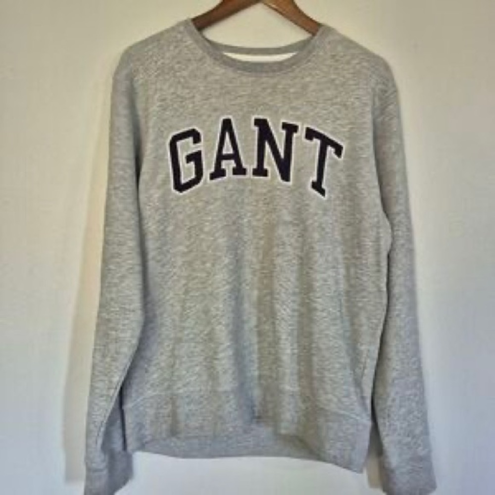 Gant Light Gray Crewneck Sweater with Navy Logo